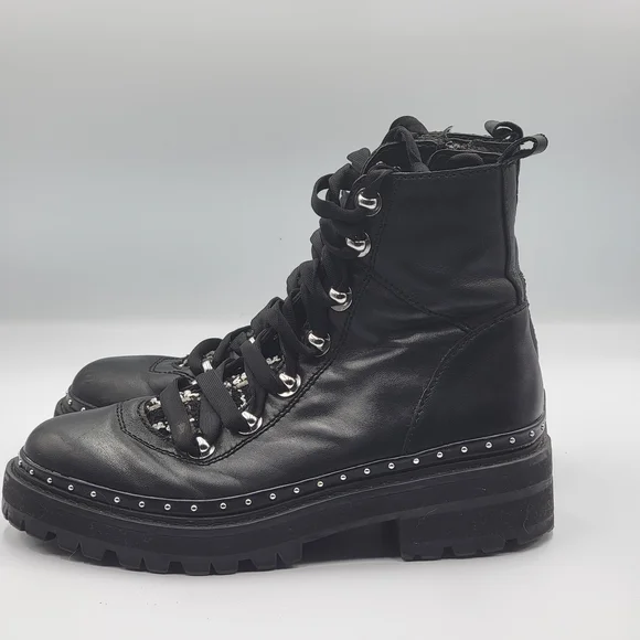 Steve Madden Women's Size 6.5 Combat Boots Black Leather & Faux Fur Rainier Moto - Picture 2 of 9